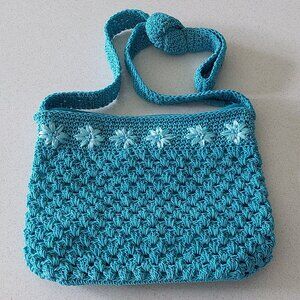 Carlo D'Santi Hand Crochet Bright Aqua Blue Crossbody/Shoulder Purse
